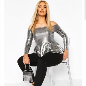 Plus size metallic peplum top